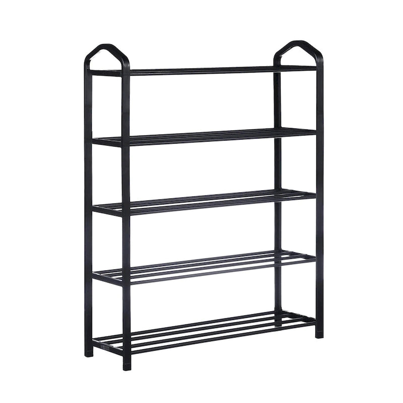 Zapatero apilable de 5 niveles, resistente, para 15 pares, torre zapatera negra