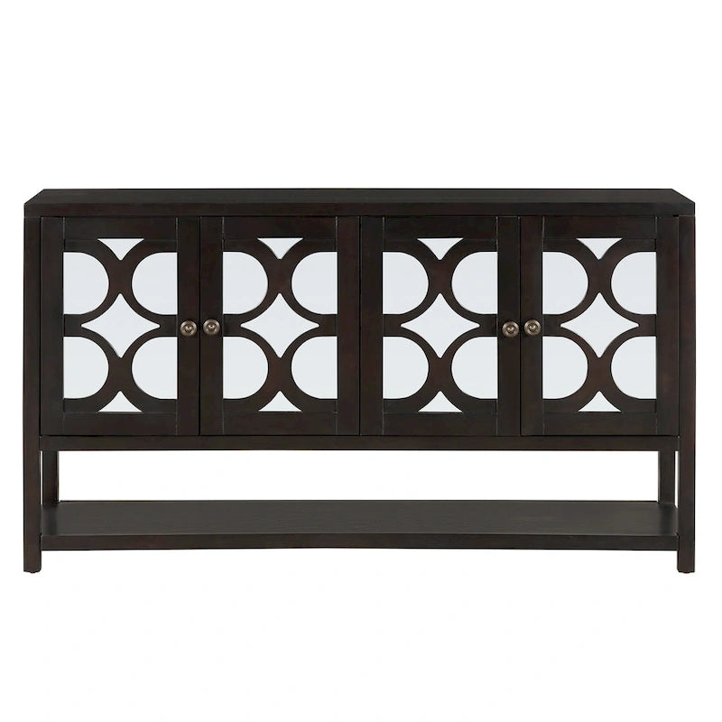 Elegante mesa consola retro/armario de almacenamiento/aparador con puertas espejadas, amplios estantes y duraderas patas de madera de acacia