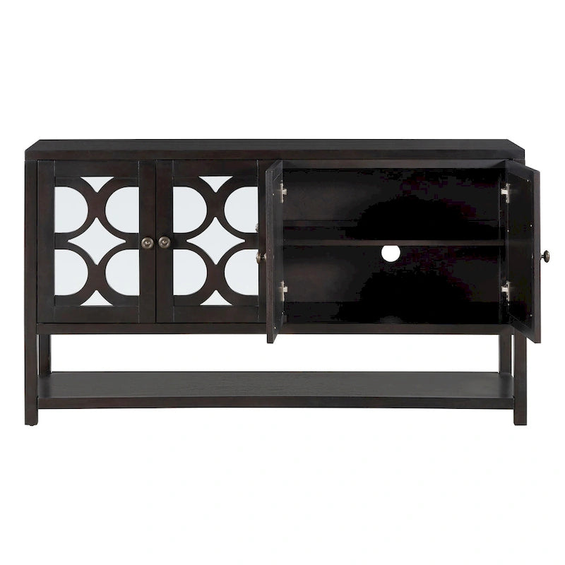 Elegante mesa consola retro/armario de almacenamiento/aparador con puertas espejadas, amplios estantes y duraderas patas de madera de acacia