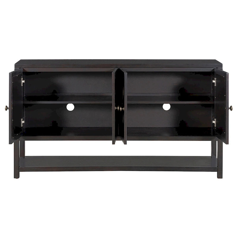 Elegante mesa consola retro/armario de almacenamiento/aparador con puertas espejadas, amplios estantes y duraderas patas de madera de acacia