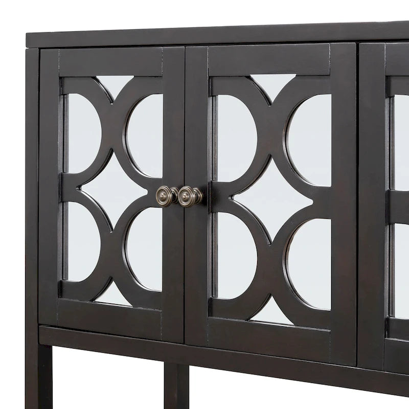 Elegante mesa consola retro/armario de almacenamiento/aparador con puertas espejadas, amplios estantes y duraderas patas de madera de acacia