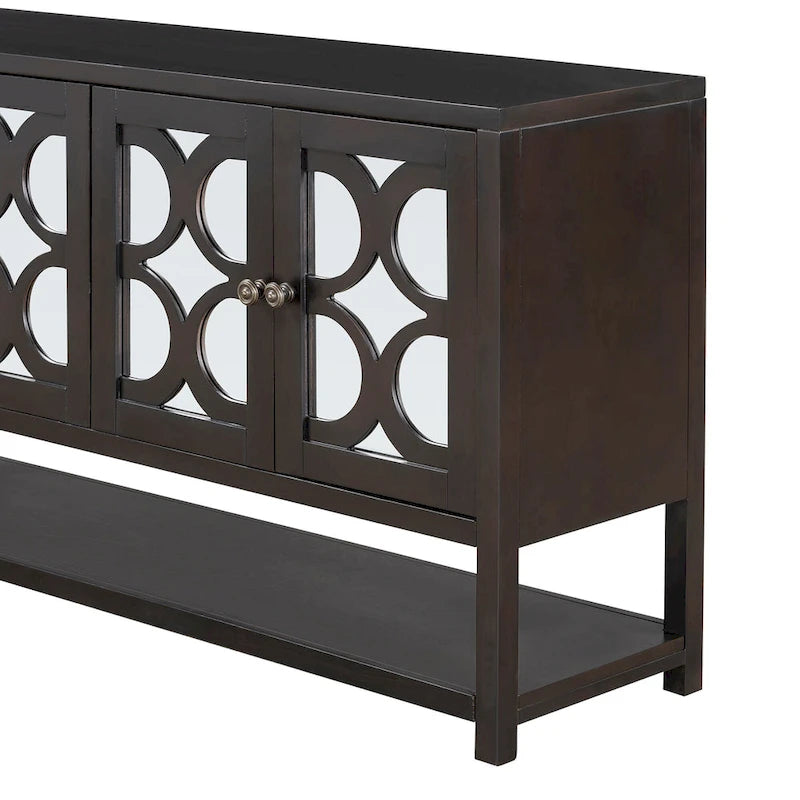 Elegante mesa consola retro/armario de almacenamiento/aparador con puertas espejadas, amplios estantes y duraderas patas de madera de acacia
