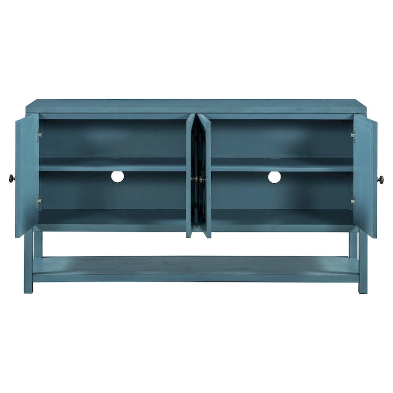 Elegante mesa consola retro/armario de almacenamiento/aparador con puertas espejadas, amplios estantes y duraderas patas de madera de acacia