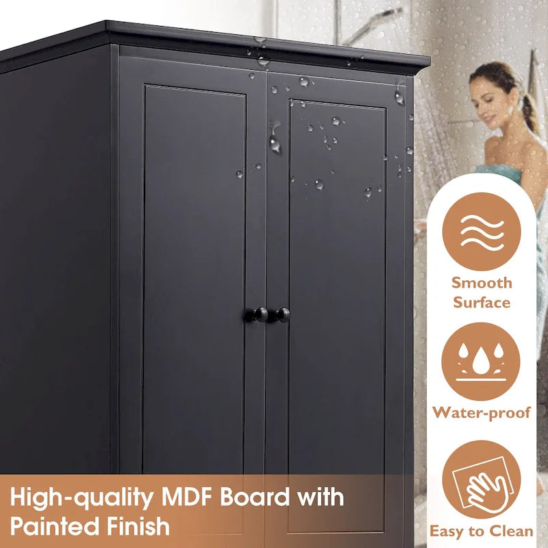 Armario de baño blanco independiente con 4 cajones y 2 puertas, estante ajustable y unidad de almacenamiento impermeable de MDF
