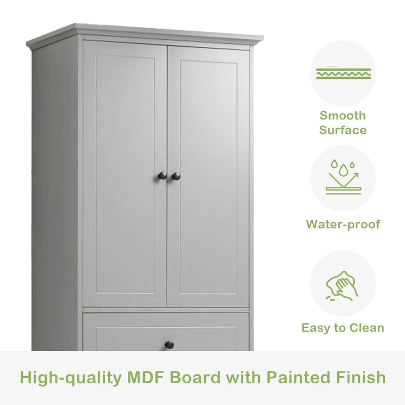 Armario de baño blanco independiente con 4 cajones y 2 puertas, estante ajustable y unidad de almacenamiento impermeable de MDF