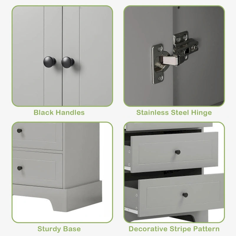 Armario de baño blanco independiente con 4 cajones y 2 puertas, estante ajustable y unidad de almacenamiento impermeable de MDF