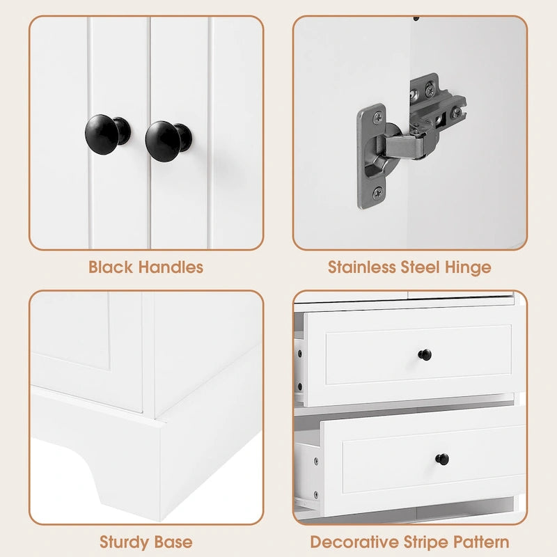 Armario de baño blanco independiente con 4 cajones y 2 puertas, estante ajustable y unidad de almacenamiento impermeable de MDF