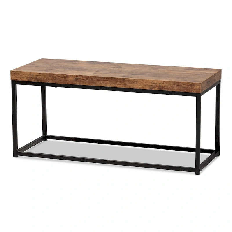 Banc d'appoint moderne en bois et métal, style industriel - brun noyer