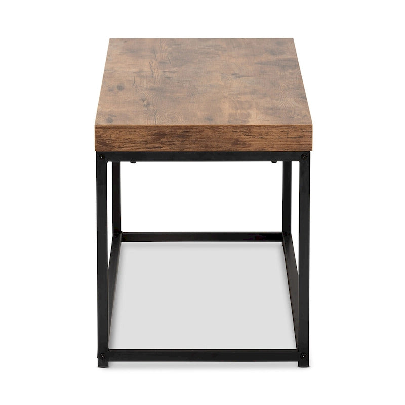 Banc d'appoint moderne en bois et métal, style industriel - brun noyer