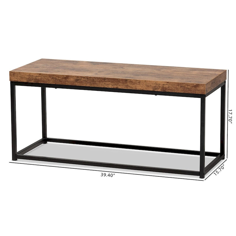 Banc d'appoint moderne en bois et métal, style industriel - brun noyer