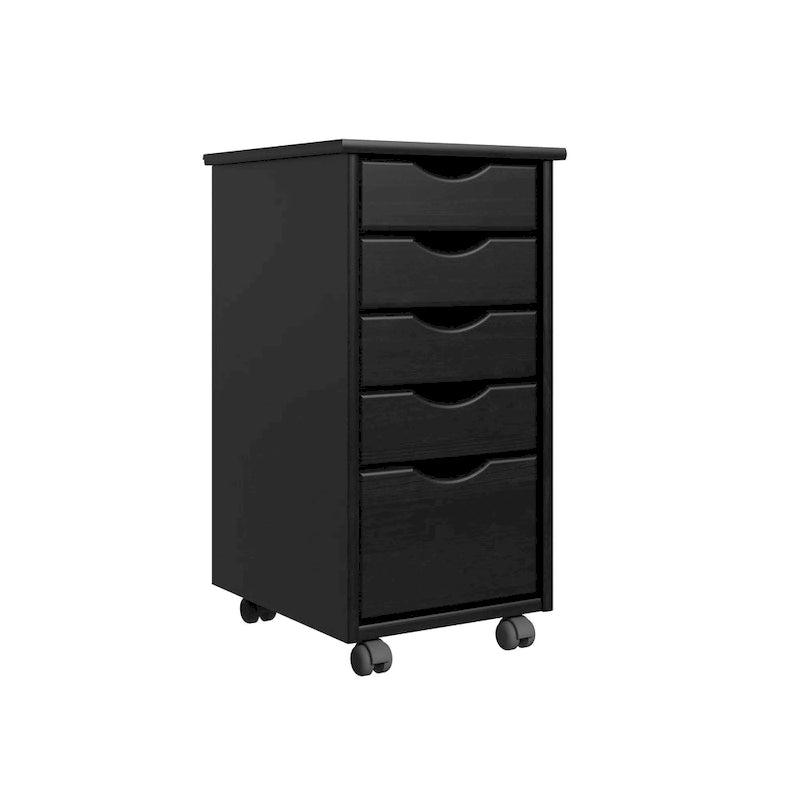 Carrito rodante original de madera maciza, carrito estrecho negro con 4+1 cajones