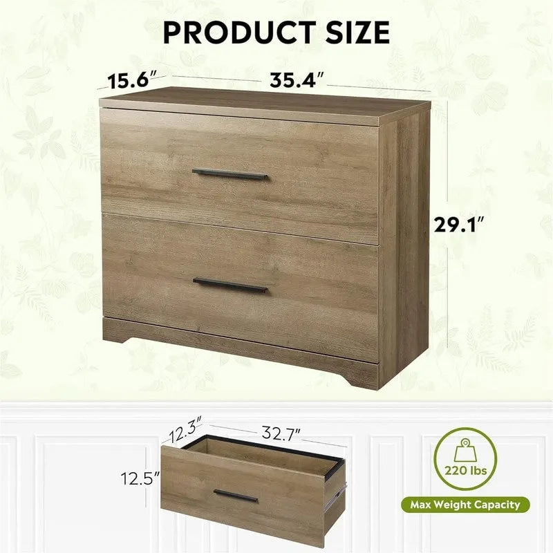 Seitlicher Aktenschrank aus Holz mit 2 Schubladen - 15.75D x 35.43W x 29.37H