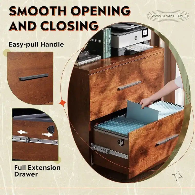 Seitlicher Aktenschrank aus Holz mit 2 Schubladen - 15.75D x 35.43W x 29.37H