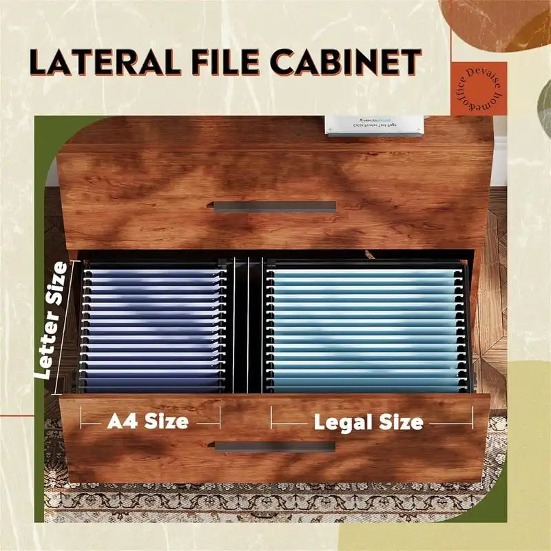 Seitlicher Aktenschrank aus Holz mit 2 Schubladen - 15.75D x 35.43W x 29.37H