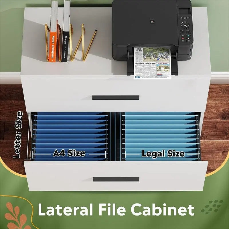 Seitlicher Aktenschrank aus Holz mit 2 Schubladen - 15.75D x 35.43W x 29.37H