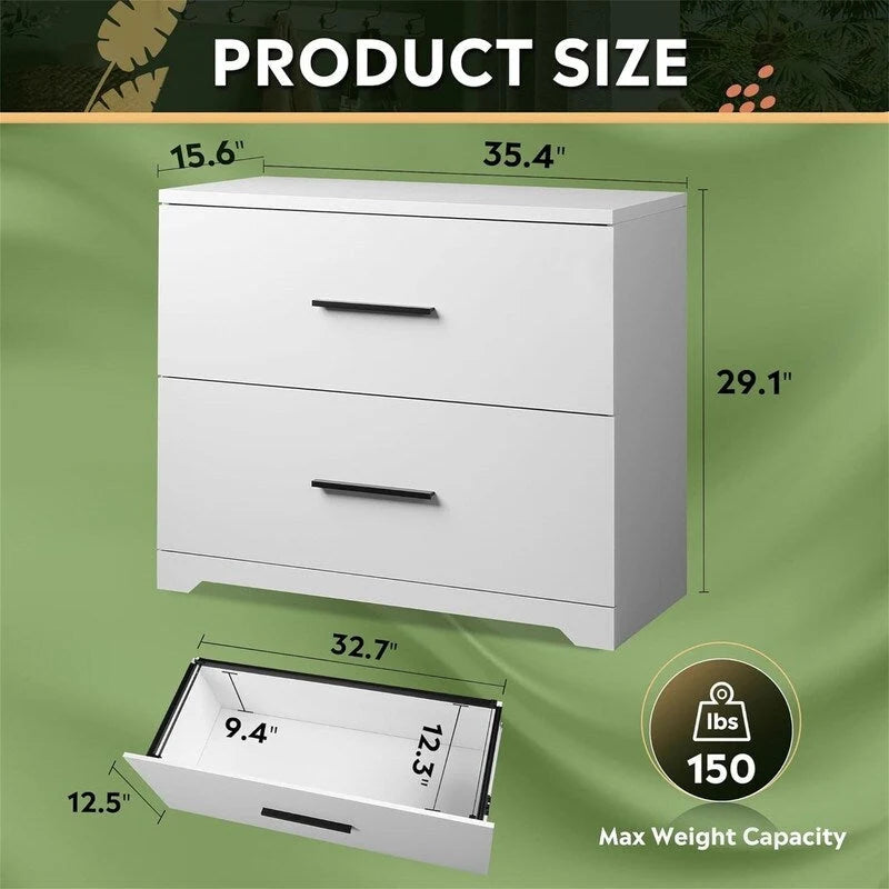 Seitlicher Aktenschrank aus Holz mit 2 Schubladen - 15.75D x 35.43W x 29.37H