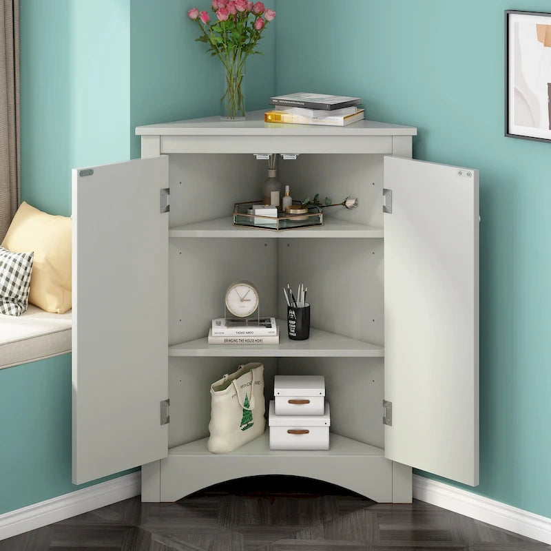 Armario triangular de almacenamiento para baño con estantes ajustables