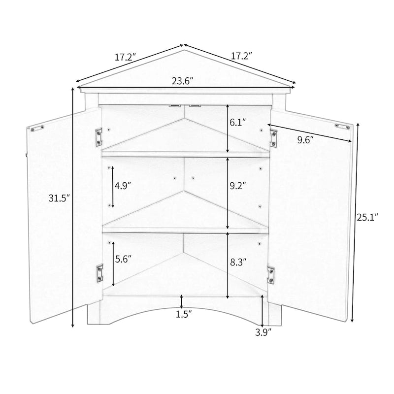 Armario triangular de almacenamiento para baño con estantes ajustables