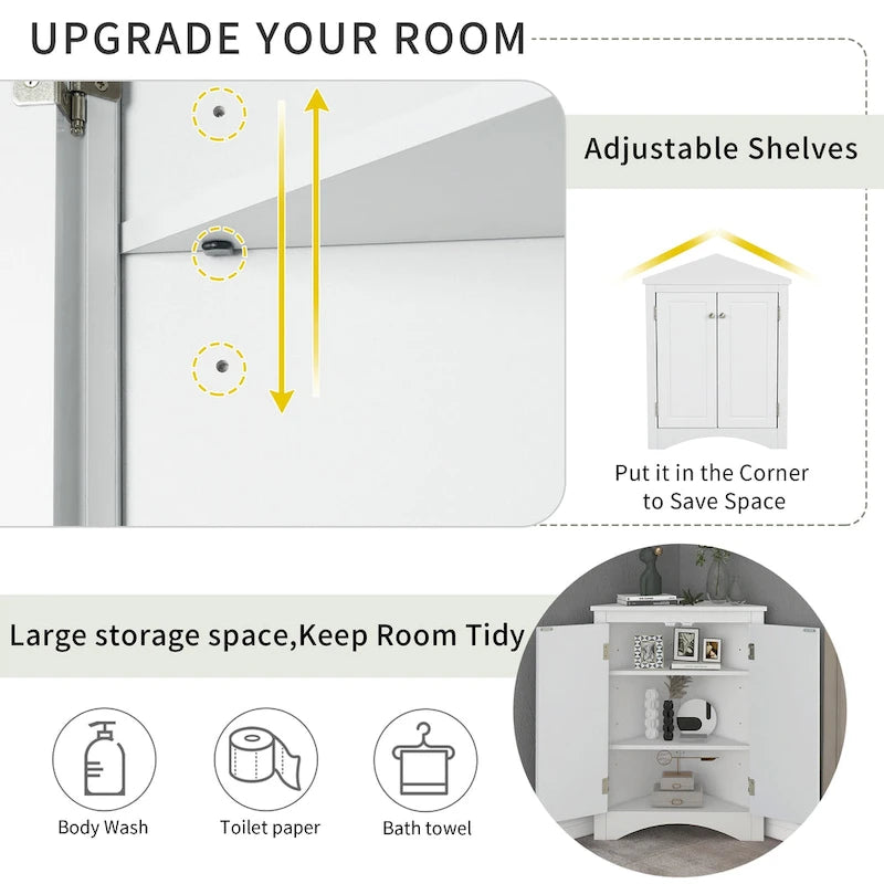 Armario triangular de almacenamiento para baño con estantes ajustables
