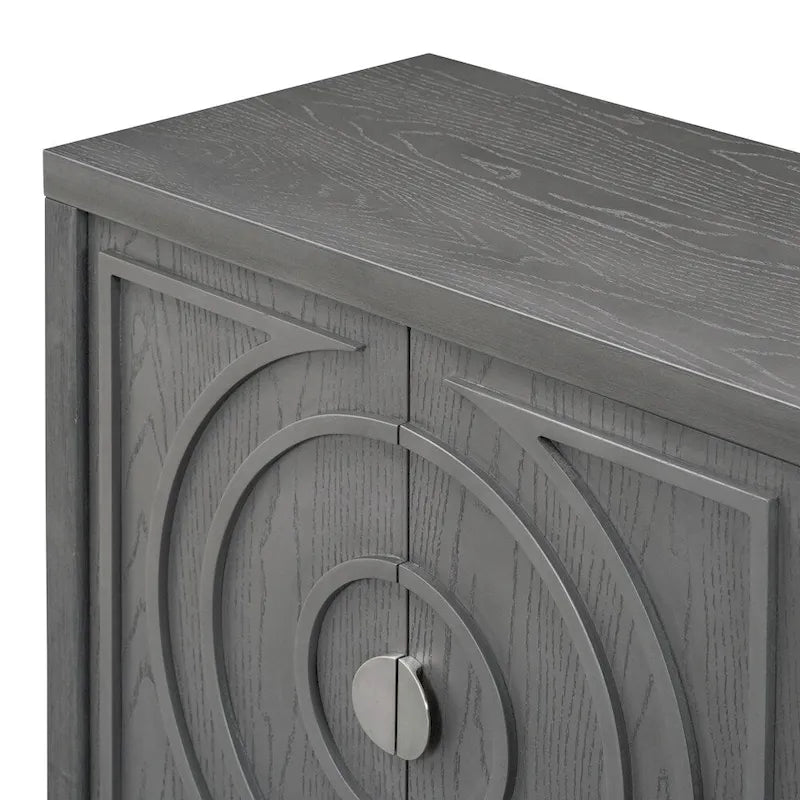 Puerta de aparador con diseño de ranuras circulares y tirador metálico redondo - N/A