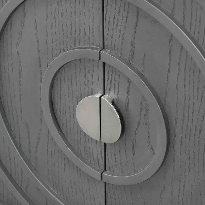 Puerta de aparador con diseño de ranuras circulares y tirador metálico redondo - N/A