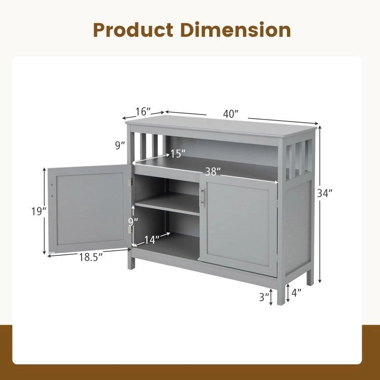Küchenbuffet, Anrichte und Aufbewahrungsschrank mit 2 Türen und Regalboden - 40 x 16 x 34 (L x W x H)