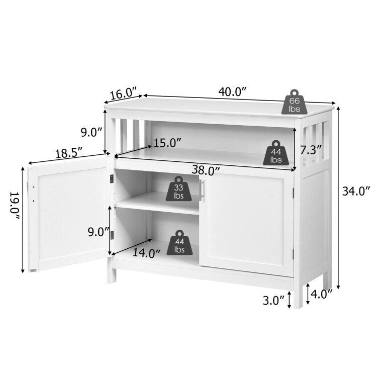 Küchenbuffet, Anrichte und Aufbewahrungsschrank mit 2 Türen und Regalboden - 40 x 16 x 34 (L x W x H)