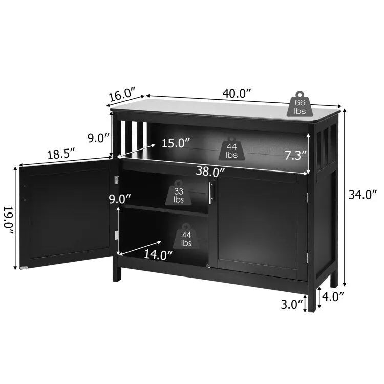 Küchenbuffet, Anrichte und Aufbewahrungsschrank mit 2 Türen und Regalboden - 40 x 16 x 34 (L x W x H)