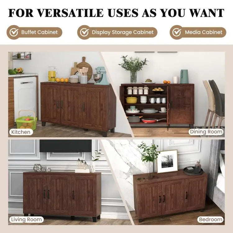 Aparador con 3 puertas, estantes ajustables y kits antivuelco - 45 x 13 x 28 (L x W x H)