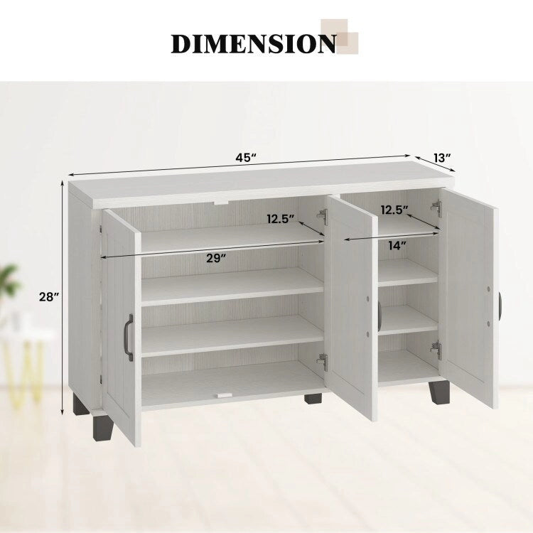 Aparador con 3 puertas, estantes ajustables y kits antivuelco - 45 x 13 x 28 (L x W x H)