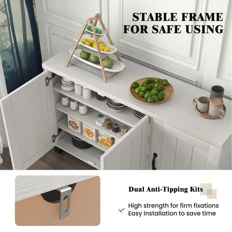 Aparador con 3 puertas, estantes ajustables y kits antivuelco - 45 x 13 x 28 (L x W x H)