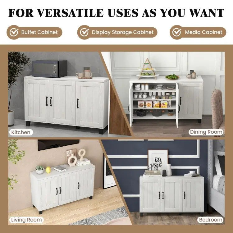Aparador con 3 puertas, estantes ajustables y kits antivuelco - 45 x 13 x 28 (L x W x H)