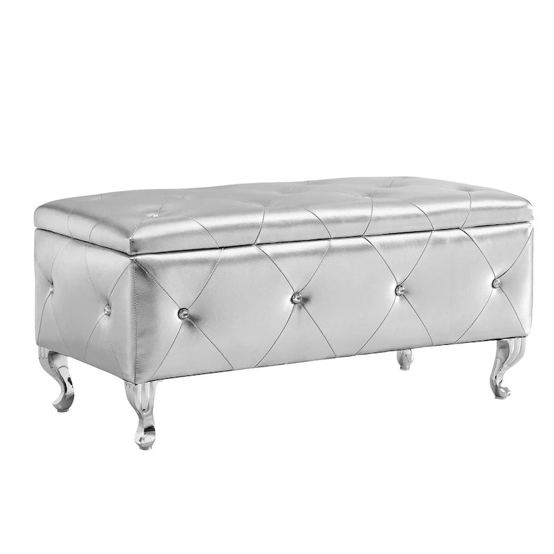 Banco otomano tapizado con almacenamiento para dormitorio, para colocar al pie de la cama, con botones de cristal, reposapiés para sala de estar y entrada