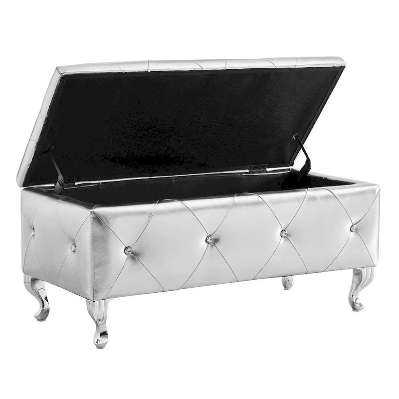 Banc coffre de rangement rembourré pour chambre, bout de lit et repose-pieds, avec boutons en cristal, pour salon ou entrée