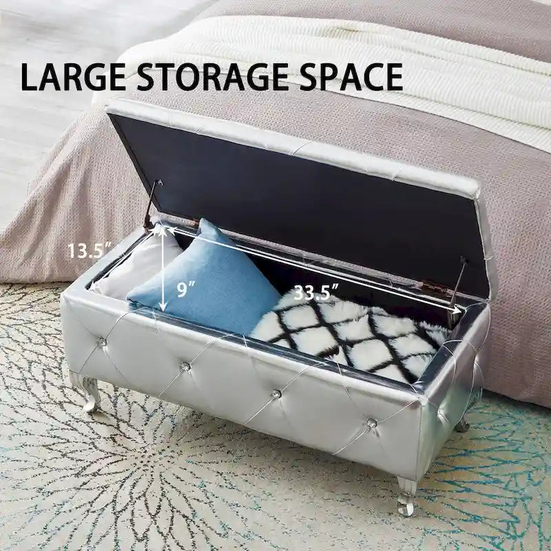 Banco otomano tapizado con almacenamiento para dormitorio, para colocar al pie de la cama, con botones de cristal, reposapiés para sala de estar y entrada