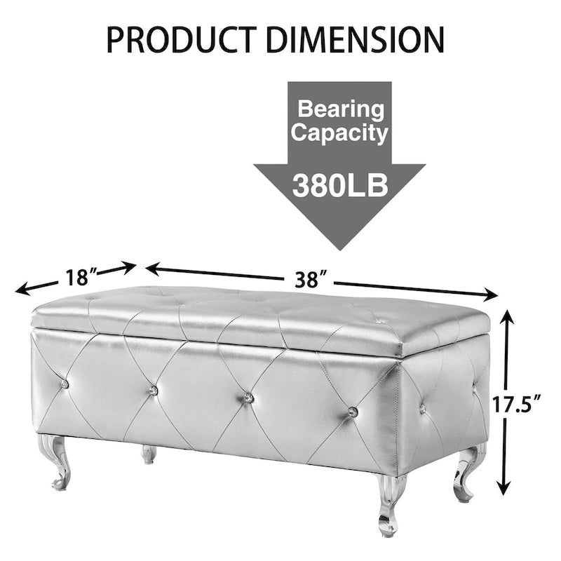 Banc coffre de rangement rembourré pour chambre, bout de lit et repose-pieds, avec boutons en cristal, pour salon ou entrée