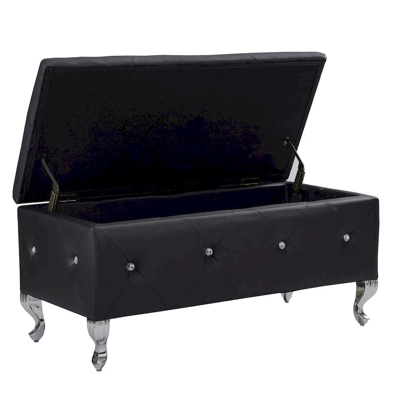 Banc coffre de rangement rembourré pour chambre, bout de lit et repose-pieds, avec boutons en cristal, pour salon ou entrée