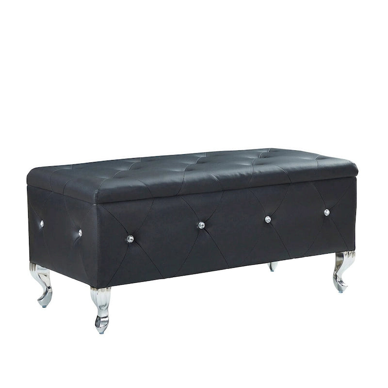 Banc coffre de rangement rembourré pour chambre, bout de lit et repose-pieds, avec boutons en cristal, pour salon ou entrée