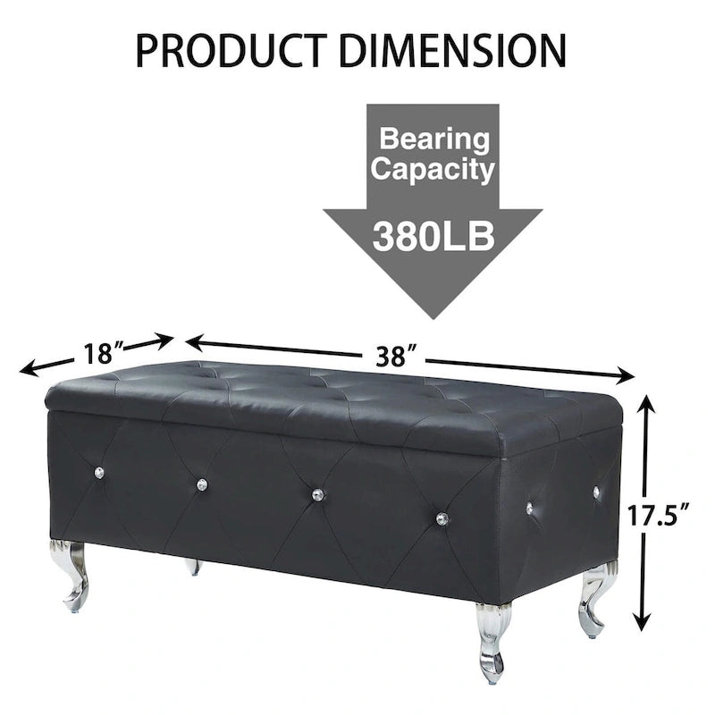 Banc coffre de rangement rembourré pour chambre, bout de lit et repose-pieds, avec boutons en cristal, pour salon ou entrée