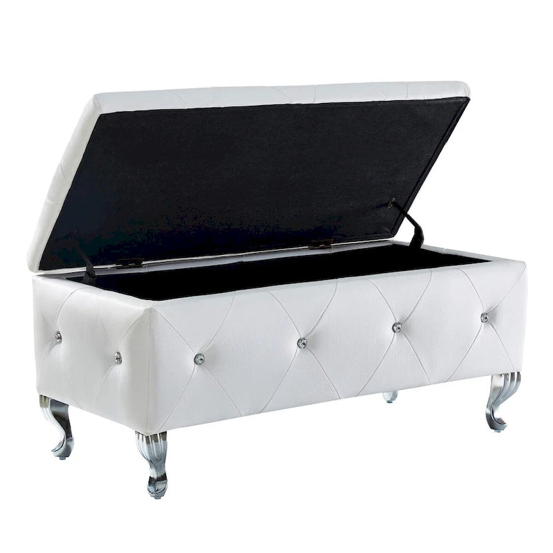 Banc coffre de rangement rembourré pour chambre, bout de lit et repose-pieds, avec boutons en cristal, pour salon ou entrée