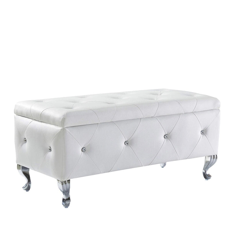 Banc coffre de rangement rembourré pour chambre, bout de lit et repose-pieds, avec boutons en cristal, pour salon ou entrée