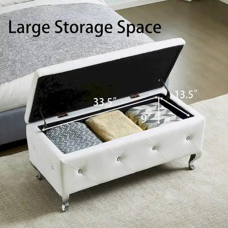 Banc coffre de rangement rembourré pour chambre, bout de lit et repose-pieds, avec boutons en cristal, pour salon ou entrée