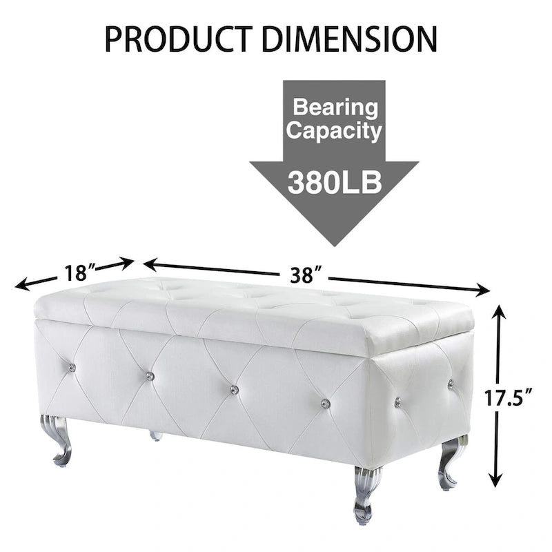Banc coffre de rangement rembourré pour chambre, bout de lit et repose-pieds, avec boutons en cristal, pour salon ou entrée