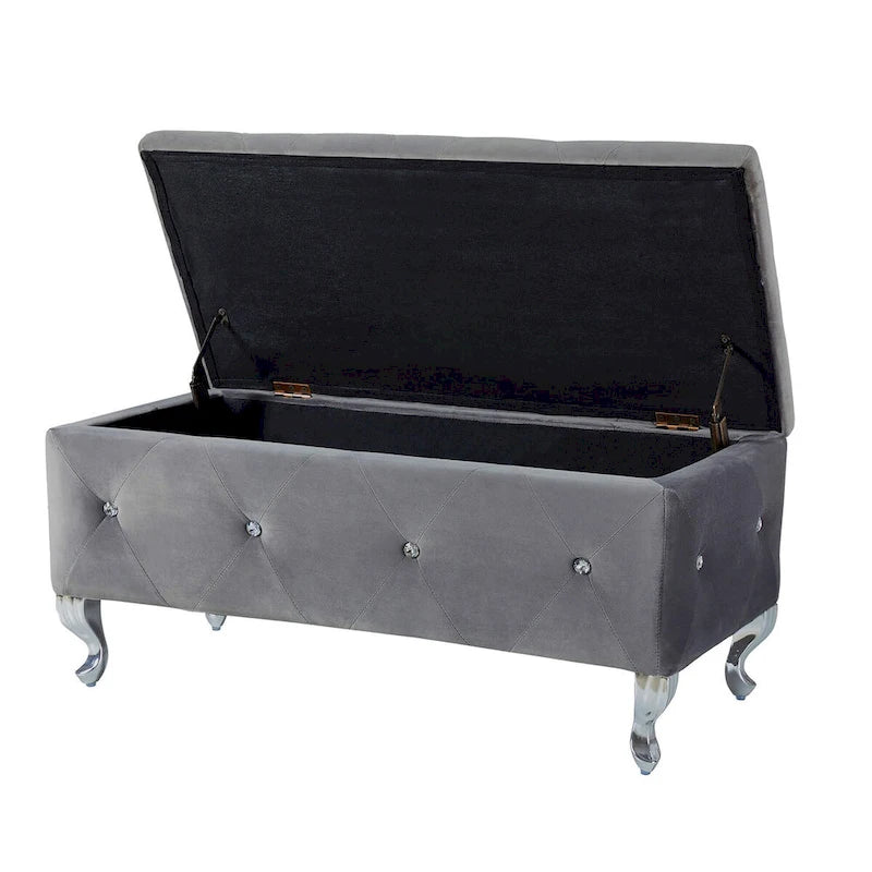 Banc coffre de rangement rembourré pour chambre, bout de lit et repose-pieds, avec boutons en cristal, pour salon ou entrée