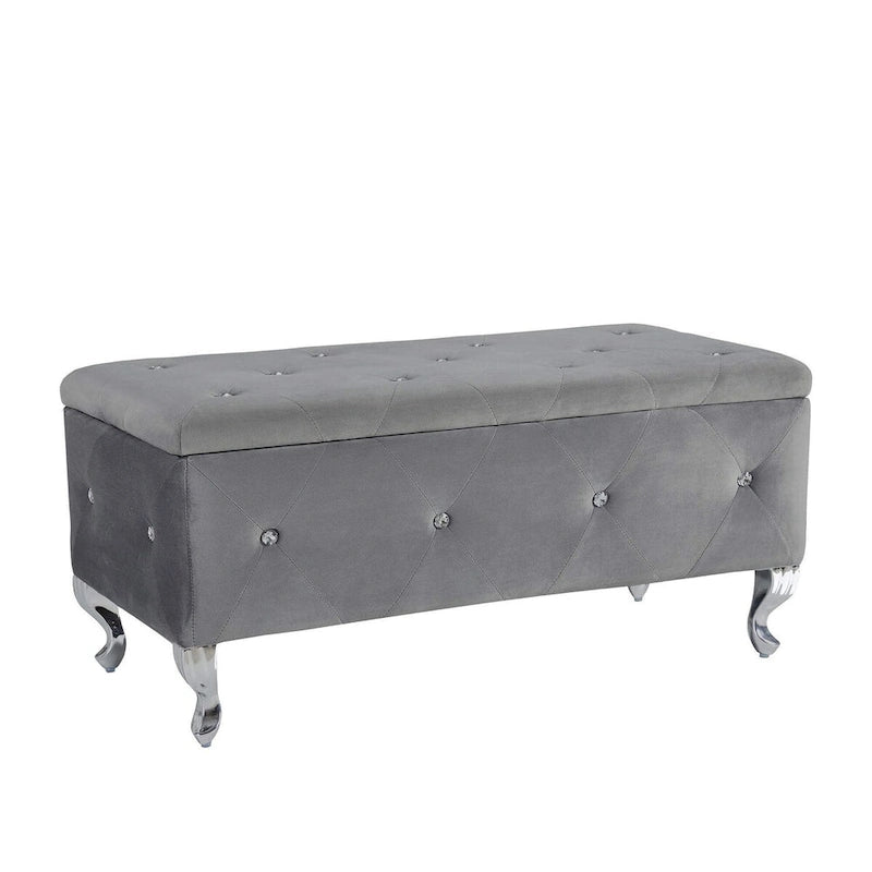Banc coffre de rangement rembourré pour chambre, bout de lit et repose-pieds, avec boutons en cristal, pour salon ou entrée