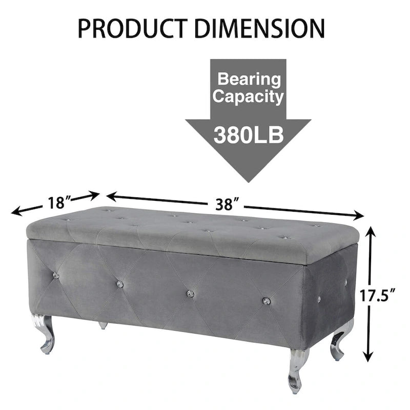 Banc coffre de rangement rembourré pour chambre, bout de lit et repose-pieds, avec boutons en cristal, pour salon ou entrée