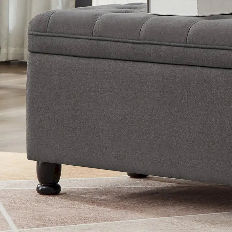 Banco de almacenamiento tapizado con botones capitoné y patas de madera torneadas - 45x18x18H