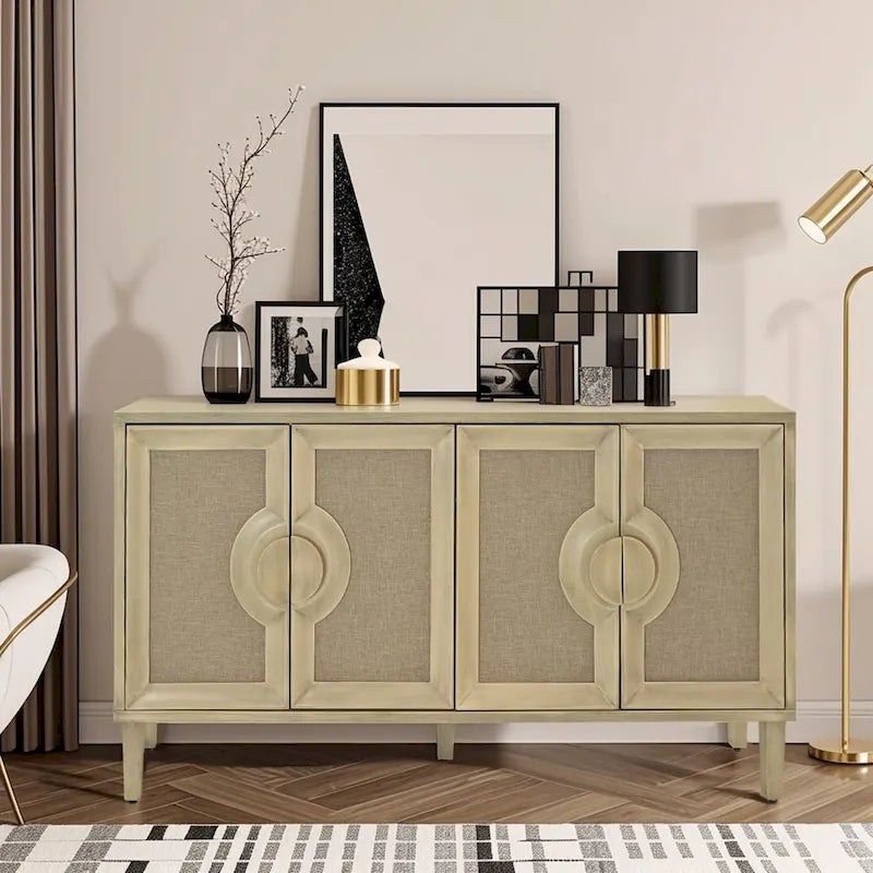 59.84Eleganter Vintage-Schrank mit 4 Türen und Leinenverzierung