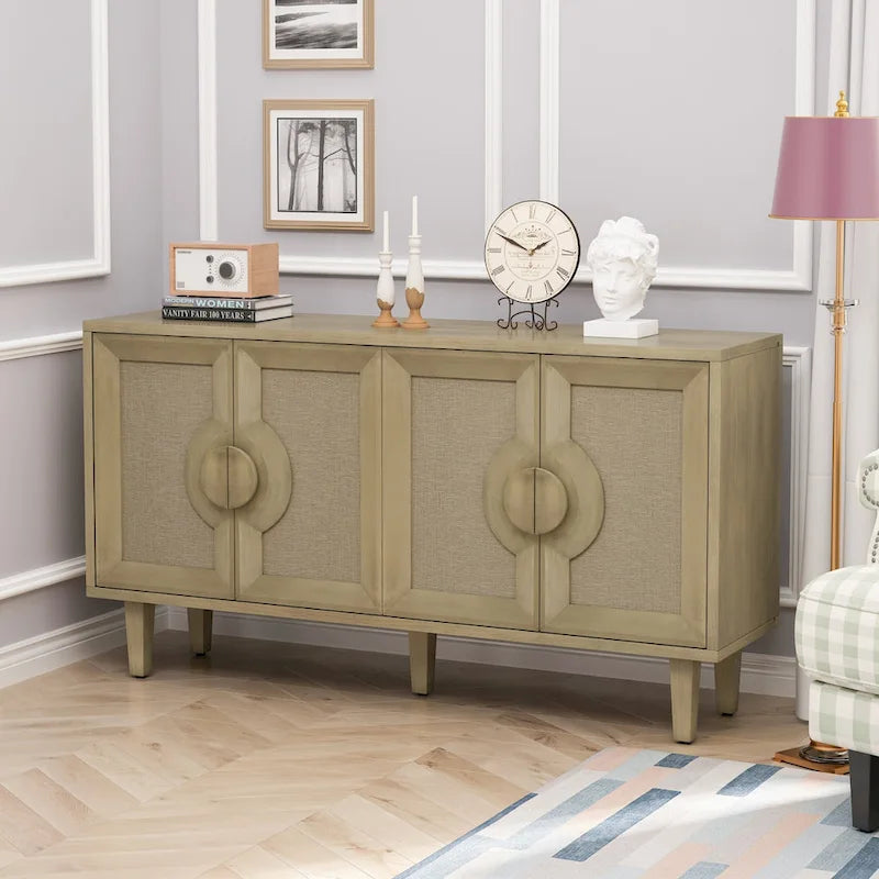 59.84Eleganter Vintage-Schrank mit 4 Türen und Leinenverzierung