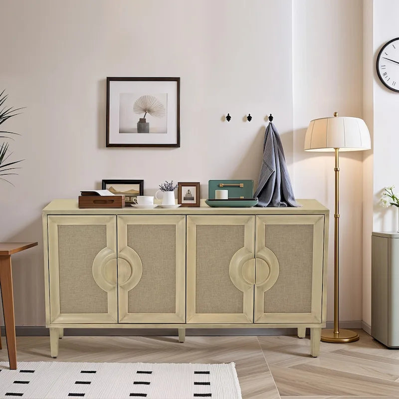 59.84Eleganter Vintage-Schrank mit 4 Türen und Leinenverzierung
